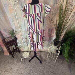 📌Voge Colorful Rainbow Mini Shift Dress with Ruffle Sleeves